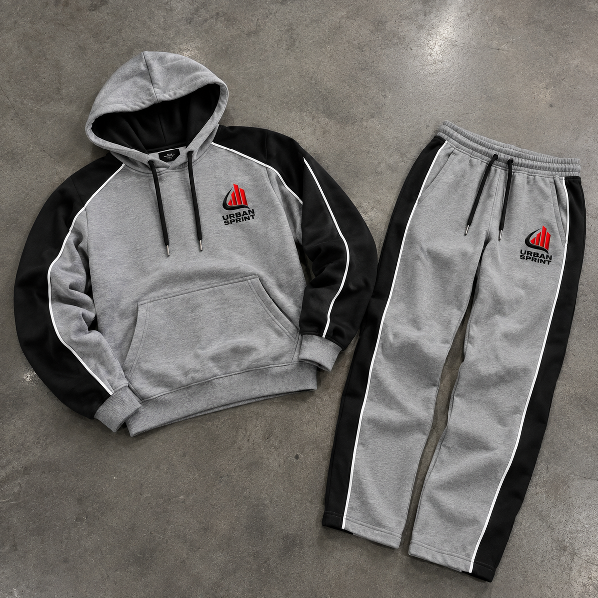 Men’s Premium Grey & Black Polyester Fleece Tracksuit | Urban Sprint