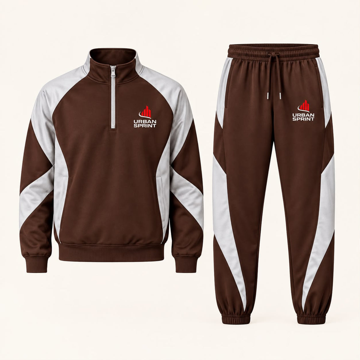 Men's Brown & Grey Half-Zip Tracksuit Set | Urban Sprint